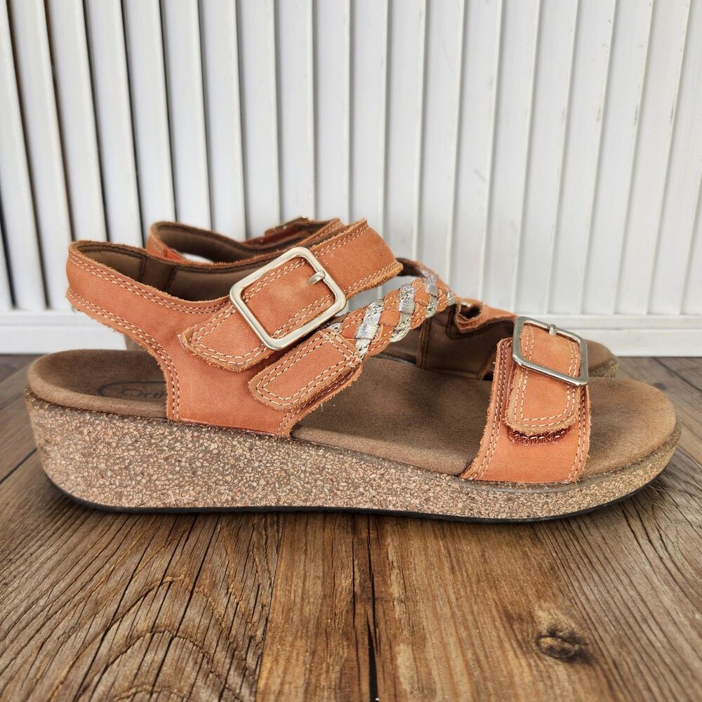 Orthofeet Chloe Sandals Womens Size 8.5 B Spice Orange Leather Orthopedic Shoes
